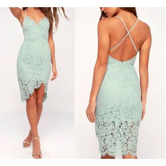 LULUS Mint Green FLIRTING WITH DESIRE Floral Lace BODYCON Cocktail DRESS size xs - Picture 7 of 9